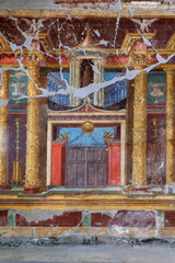 Oplontis Villa of Poppea - Triclinium, The II style decorations on the walls