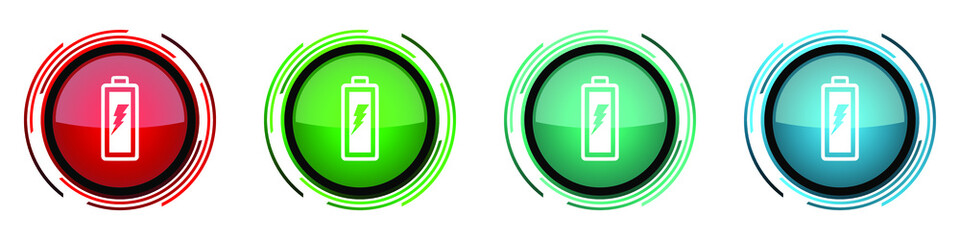 Aufkleber - Battery round glossy vector icons, set of buttons for webdesign, internet and mobile phone applications in four colors options isolated on white background