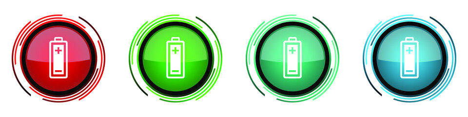 Aufkleber - Battery round glossy vector icons, set of buttons for webdesign, internet and mobile phone applications in four colors options isolated on white background