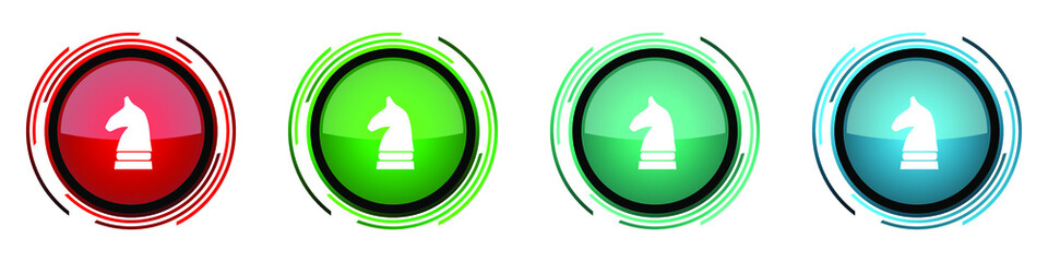 Aufkleber - Chess horse round glossy vector icons, set of buttons for webdesign, internet and mobile phone applications in four colors options isolated on white background