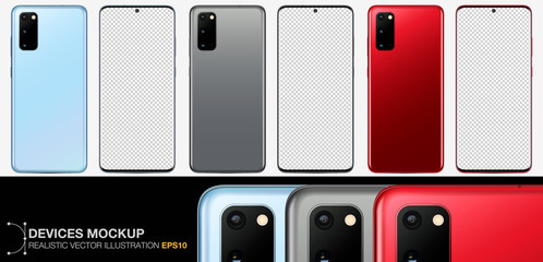 Front and back side smartphone. Mockup screen smartphone with blank screen for your design. Realistic vector illustration EPS10