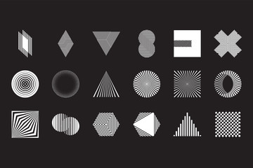Wall Mural - universal geometric shapes set. design forms on black background