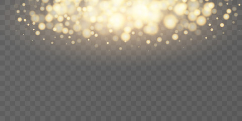 Wall Mural - golden particles glow light effect. glowing yellow powder splash circles. abstract gold bokeh luxury