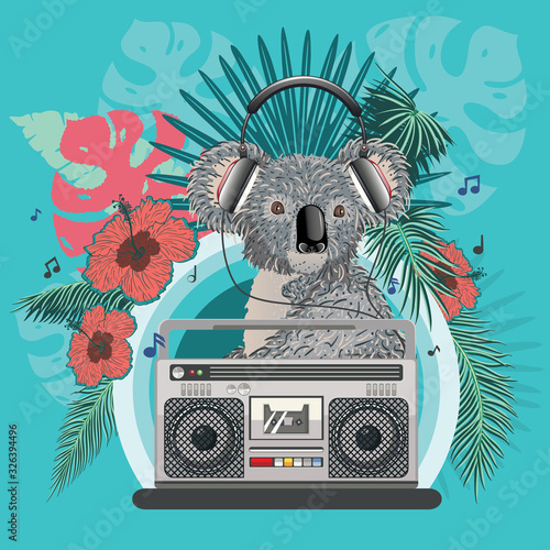 Dekoracja na wymiar  szara-koala-z-boomboxem