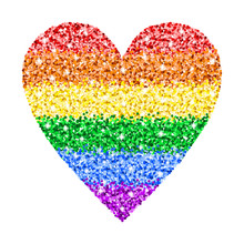 LGBT Illustration With Rainbow Glitter Heart. Gay Pride Love Symbol On White Background