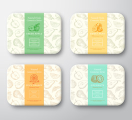 Wall Mural - apple, pear, coconut, orange and clove spice cardboard boxes set. abstract vector wrapped paper cosm