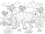 Fototapeta Dinusie - Animal moschops. Children coloring. Black lines, white background. Cartoon vector
