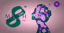 March 8 Happy International Women's Day Holiday Illustration. Woman's Head Silhouette Cutout With Flowers. Horizontal Format Design Ideal For Web Banner Or Greeting Card. EPS10 Vector.