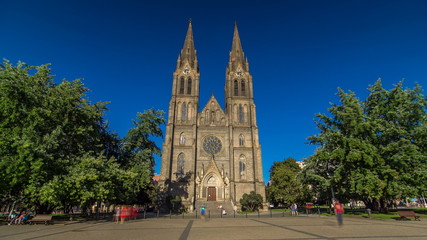 Wall Mural - Medieval cathedral of Saint Ludmila timelapse  in Prague in the Czech republic