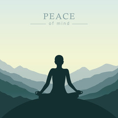 Wall Mural - peace of mind meditation concept silhouette with mountain background vector illustration EPS10