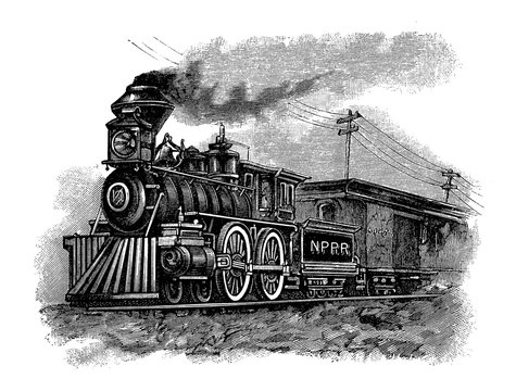 Typography end chapter, steam locomotive 19th century