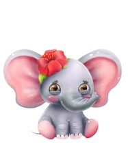 Cartoon Cute Elephant With Flower And Letter Of The Alphabet