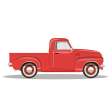 Red Pickup Truck Isolated On White Background Vector Illustration 