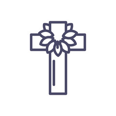 Poster - catholic cross with leaves crown, line style icon