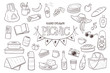 Picnic doodle set. Hand drawn picnic elements isolated on white background.