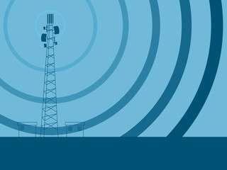 Telecommunication tower with television antennas. Vector illustration