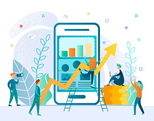 Wall Mural - tiny people are watching the growth of sales and the development