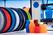 3D Printer Plastic filament for 3D printer and printed products in the interior of the design office