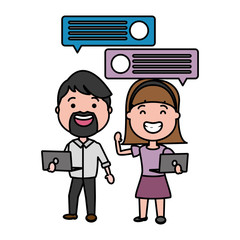 Sticker - couple with laptop and speech bubble