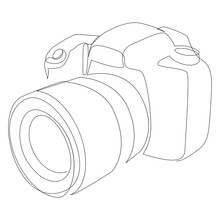 DSLR Camera Digital Vector With One Continuous Single Line Drawing. Minimal Art Style. Photography Equipment Concept Continuous Line Draw Design Illustration.