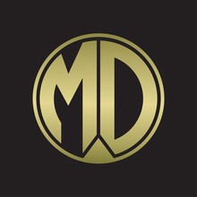 MD Logo Monogram Circle With Piece Ribbon Style On Gold Colors