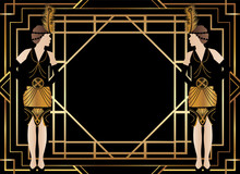 Geometric Art Deco Background With Woman