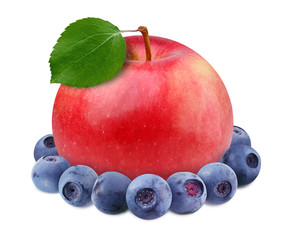 Wall Mural - red Apple and blueberry isolated on a white background with a clipping path.