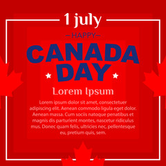 Wall Mural - Happy Canada Day square banner on red background with white frame. Copy space for text. Vector illustration