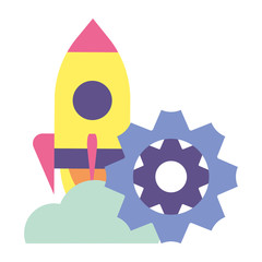 Sticker - flying rocket on white background