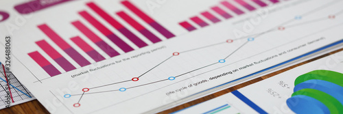 Cuadros en Lienzo Close-up of biz documents with statistics data in charts, graphs and diagrams