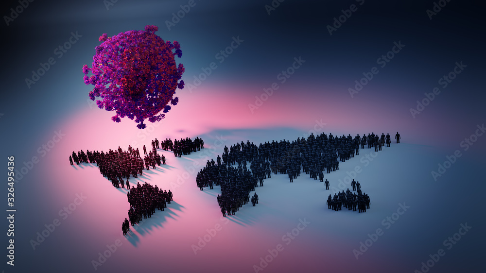Global corona virus pandemic threat - 3D illustration - obrazy, fototapety, plakaty 