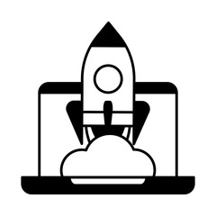 Sticker - flying rocket with laptop, business start up