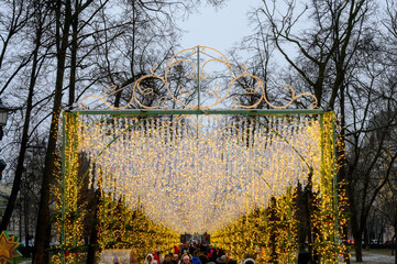 Light tunnel on Tverskoy Boulevard, Moscow, Russian Federation, December 15, 2019