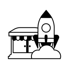 Sticker - shop front with rocket on white background