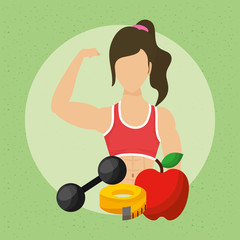 Sticker - young woman athlete with healthy icons