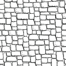 Seamless Stonework Pattern/ Black And White Stone Wall Texture/ Cobblestone Pavement Background/ Hand Drawn Vector Illustration