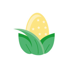 Wall Mural - leaves with yellow easter egg, flat style icon