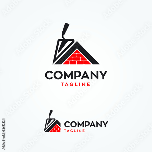 Cuadros en Lienzo Masonry tool with house logo vector template