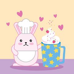 Canvas Print - cute little rabbit with strawberry smoothie kawaii character