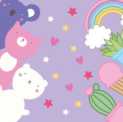 Poster - cute little animals and plants kawaii characters