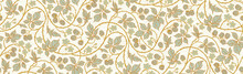 Floral Botanical Blackberry Vines Seamless Repeating Wallpaper Pattern- Serene Gold And Pale Turquoise Version