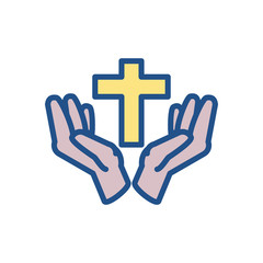 Poster - hands with jesus cross icon, colorful and line style design