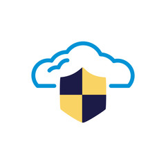 Sticker - cloud computing with shield lineal color style