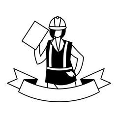 Sticker - technician man in uniform with equipment on white background