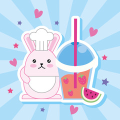 Poster - cute little rabbit with strawberry smoothie kawaii character