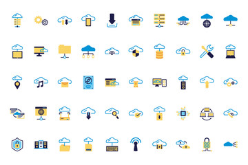 Wall Mural - bundle of cloud computing lineal colors style icons