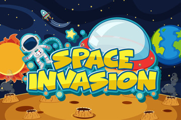 Wall Mural - Space invasion with astronaut flying in space background