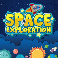 Wall Mural - Poster design for space exploration with astronaut and spaceship in the space background