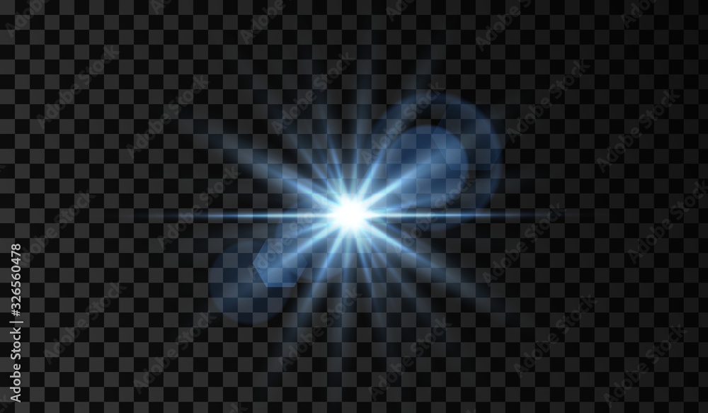 Lens flare. Light glow effect. Blue sparkle and glare object. Isolated ...