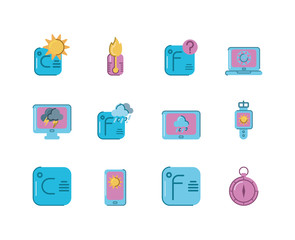 Sticker - weather icon set, colorful and flat style design